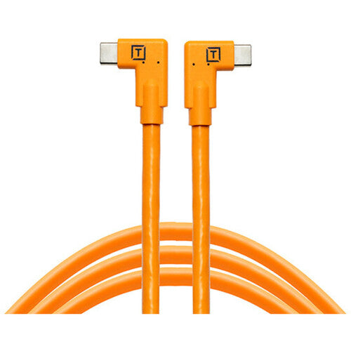 Tether Tools TetherPro Dual Right-Angle USB-C Cable (15', High-Visibility Orange)