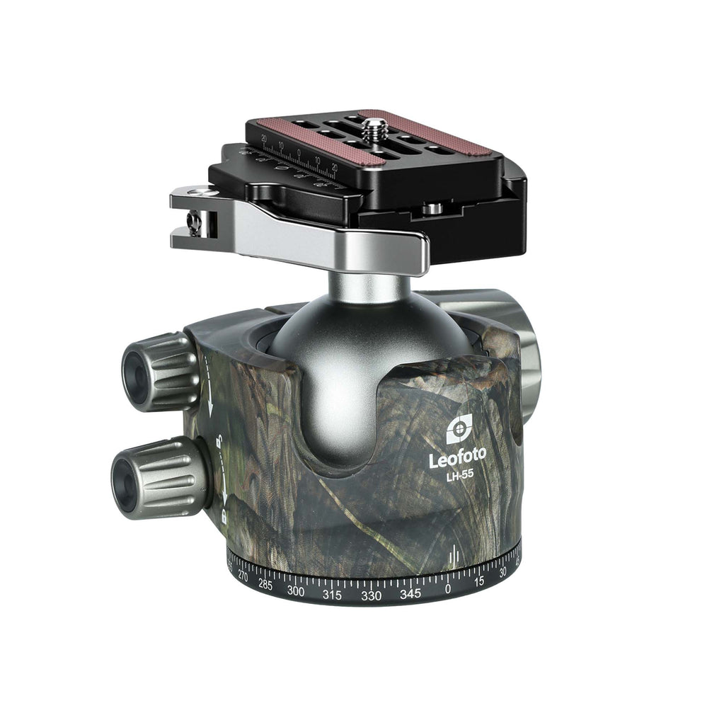 Leofoto LH-55LR 55mm Low Profile Ball Head with LR-70 Quick Release Lever Clamp and QP-70N Plate – Camouflage