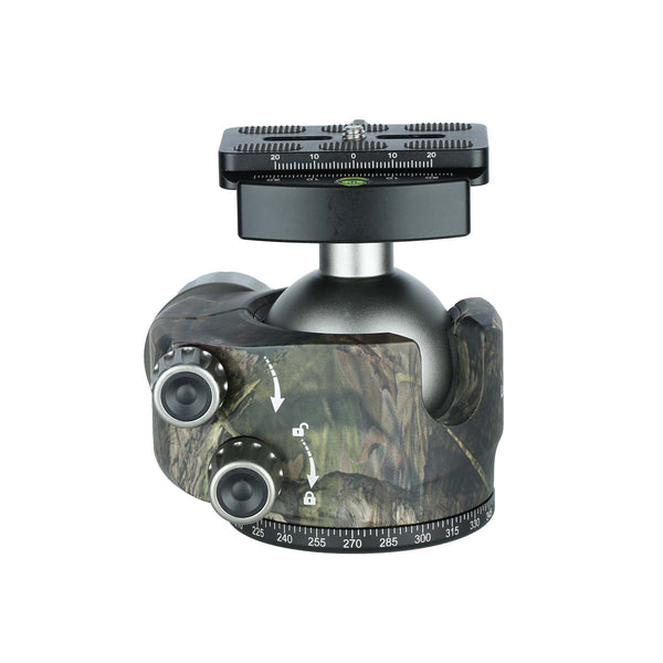 Leofoto LH-55LR 55mm Low Profile Ball Head with LR-70 Quick Release Lever Clamp and QP-70N Plate – Camouflage