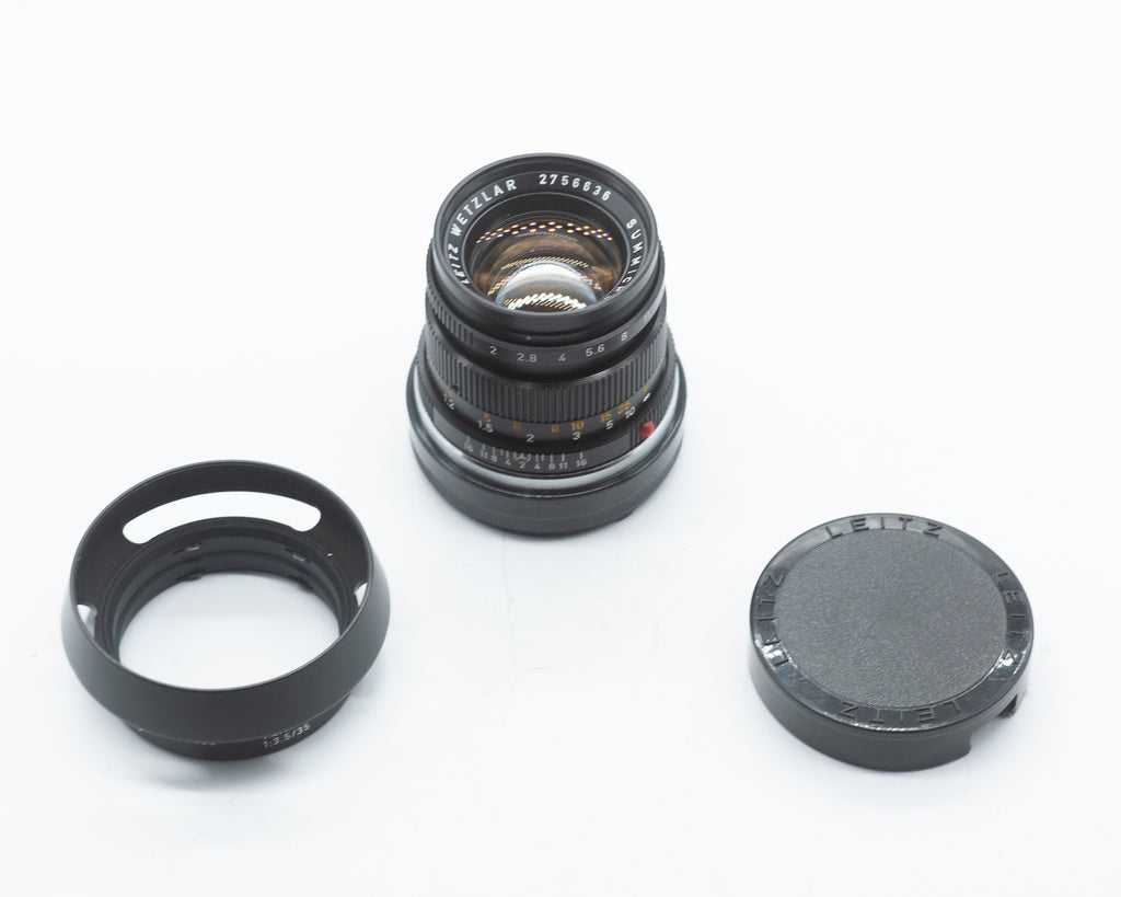 Leica M 50mm f/2 Summicron Leitz Lens Black w/Hood and Caps Year 1975 2756636 (Second Hand)