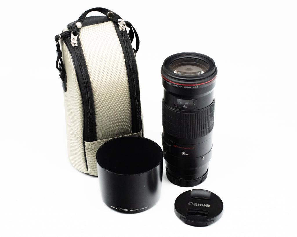 Canon EF 180mm f/3.5 USM Macro Lens with Hood Caps and Pouch 67908 (Second Hand)