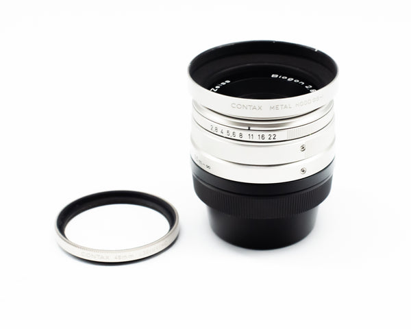 Carl Zeiss 28mm f/2.8 T* Biogon Lens Contax G with Hood Pouch Caps 7874540 (Second Hand)