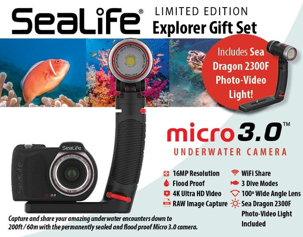 SeaLife Micro 3.0 Pro 3000 Explorer Set (Includes Free 2300F Light, Tray/Grip, Camera)