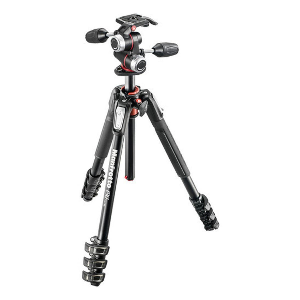 Manfrotto 190XPRO4 Horizontal Column Aluminum Tripod with 3-Way Pan/Tilt Head (MK190XPRO4-3W)